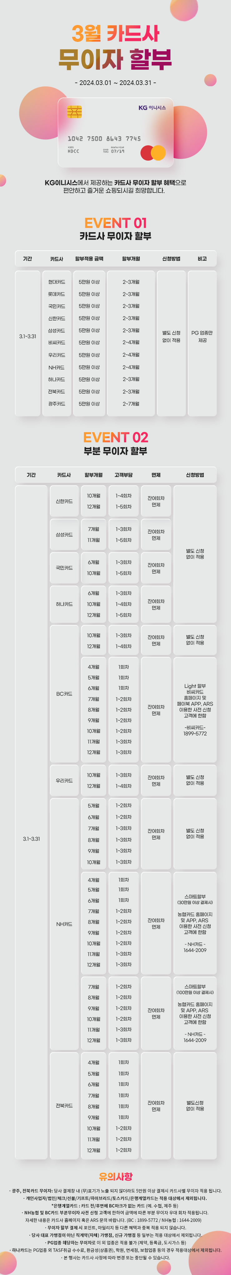 카드 무이자 할부 안내